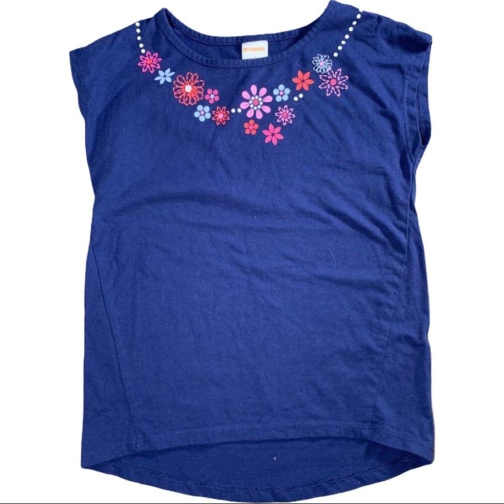 Gymboree 4 flower collar necklace t-shirt blue